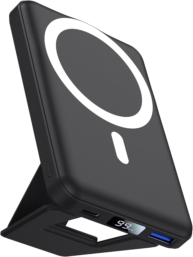 AOGUERBE for Magsafe Power Bank, 10000mAh Foldable Wireless Portable Charger with LED Display, 3 in 1 Magnetic Battery Pack with 22.5W Fast Charging for iPhone 17/16/15/14/13/12 Pro/Pro Max/Plus/Mini