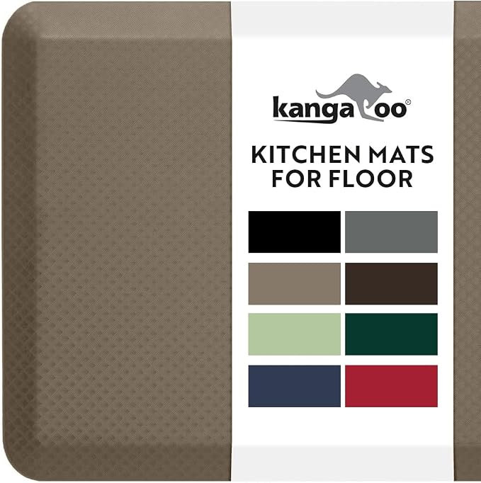 KANGAROO Anti Fatigue Mats for Kitchen Floor, Reduce Foot, Knee, Back Pressure, 3/4 Inch Thick Cushioned Ergonomic Mat, Waterproof Comfort Rug for Under Sink, Standing Desk, Store Floors, 17x24, Beige