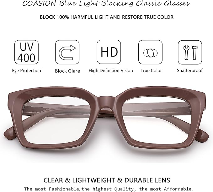 COASION Blue Light Blocking Eyeglasses Classic Thick Square Rim Frame Eyewear for Women Men
