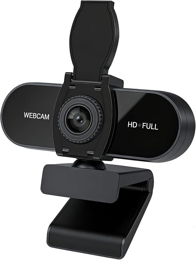 1080P HD Webcam with Microphone, Noise Cancellation, Privacy Cover, Wide-Angle Lens, Auto Light Correction, Plug & Play USB Webcam for Laptop, Desktop, PC, Mac, Zoom, Skype, Streaming (1080p)