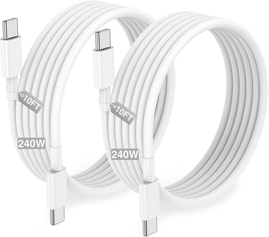 240W Long USB C to C Fast Charger Cable 10ft, Type C to C Super Fast Charging Cord for MacBook Pro/MacBook Air/iPad Pro/Air/Apple iPhone 17 Pro Max/16 15 Plus/Samsung Galaxy S25 S24 S23 Ultra/Laptops