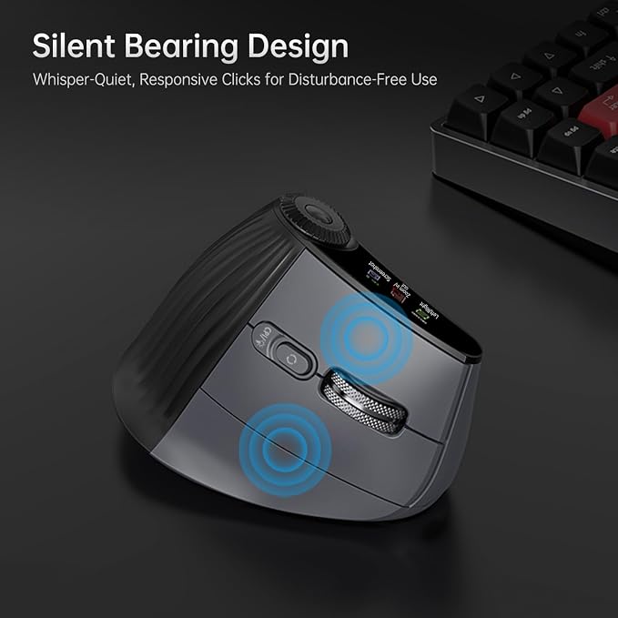 Ergonomic Wireless Mouse, Bluetooth Vertical Silent Mouse with LED Screen and Knob Control, Rechargeable, 4800 DPI, Hyper-Fast Scrolling, 3 Multi-Device Connections, for PC and Mac Systems