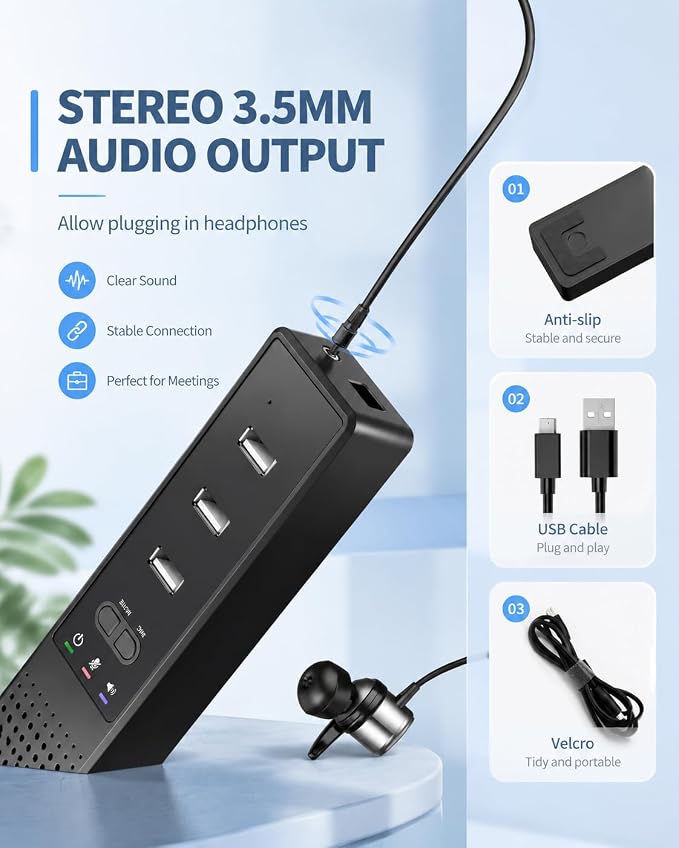 3 in 1 USB Computer Speaker with Microphone, PC Laptop Desktop Conference Speaker with Mic for Smart Home Office and Online Study，360 Degree Enhanced (Classic)