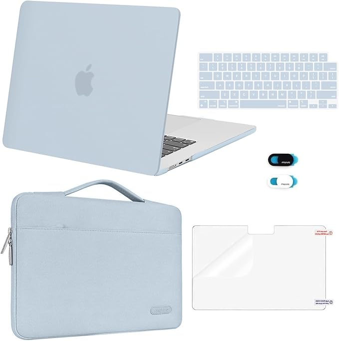 MOSISO Compatible with MacBook Air 15 inch Case M5 2026 M4 2025 M3 M2 2024 2023 A3448 A3241 A3114 A2941,Protective Hard Shell&Carrying Sleeve Bag&Keyboard Cover&Webcam Cover&ScreenFilm, Baby Blue