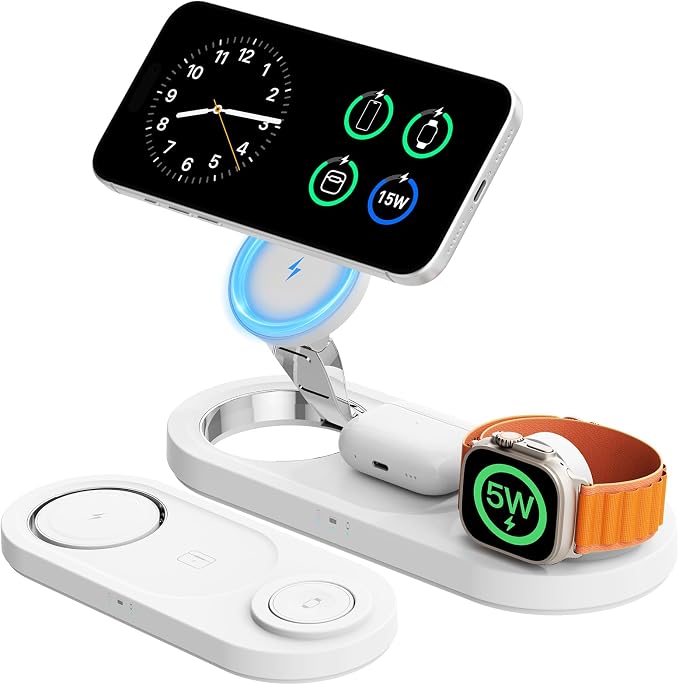 2026 for Apple Watch 5W Fast Charger：3 in 1 Wireless Charging Station for Apple Mag-Safe Charger Stand,Fast Magnetic Wireless Charger Station for iPhone17 16 15 14 13 12 Series,Airpods, Watch