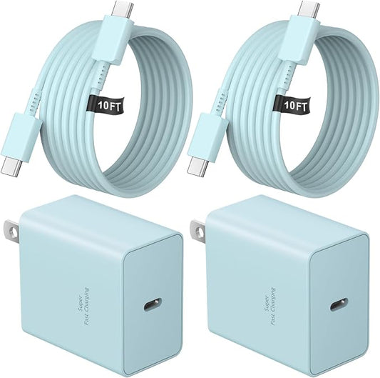 USB C Charger Type C Charger Fast Charging 10FT 45W Samsung Chargers 2-Pack with iPhone Air/17/17 Plus/17 Pro/17 Pro Max/16/16 Plus/16 Pro/16 Pro Max/15/15 Pro Max/iPad Pros/Galaxy S25 S24(Blue)