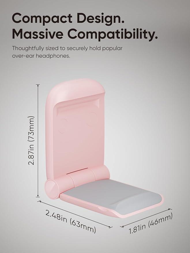 MAMUVIMO Headphone Stand, 2 Pack Headset Stand Foldable＆Sticky, Headphone Holder Hook Mount with Non-Slip Silicone, Adhesive Earphone Desk Hanger Clip Space-Saving for Airpods Max, All Earphones-Pink