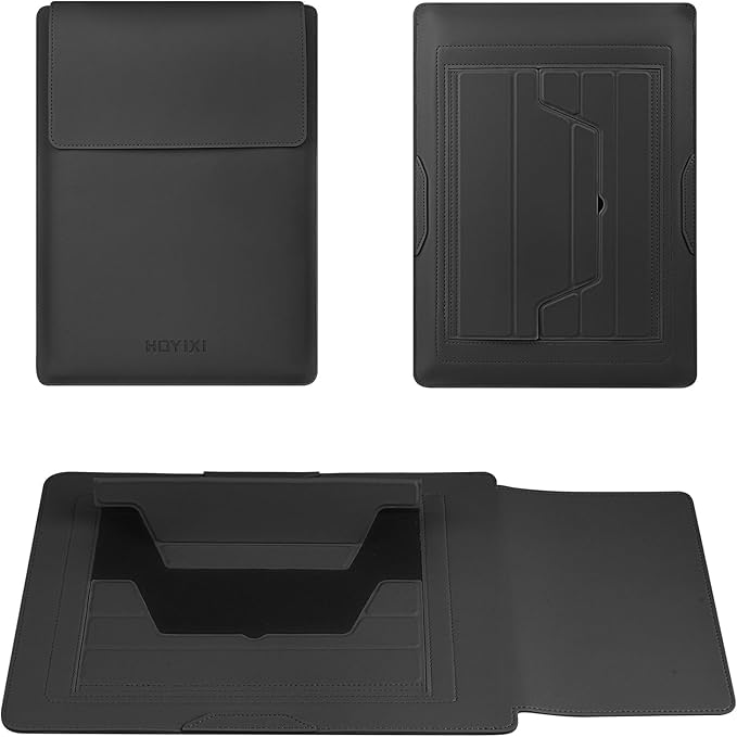 HoYiXi 15.6" Laptop Sleeve Case PU Leather with Stand Compatible with MacBook Pro 16/15.4'' MacBook Pro 15, Mac Air 15/ Dell, Matebook,Asus,15-16'' Laptop Bag,(Patent Pending),Black