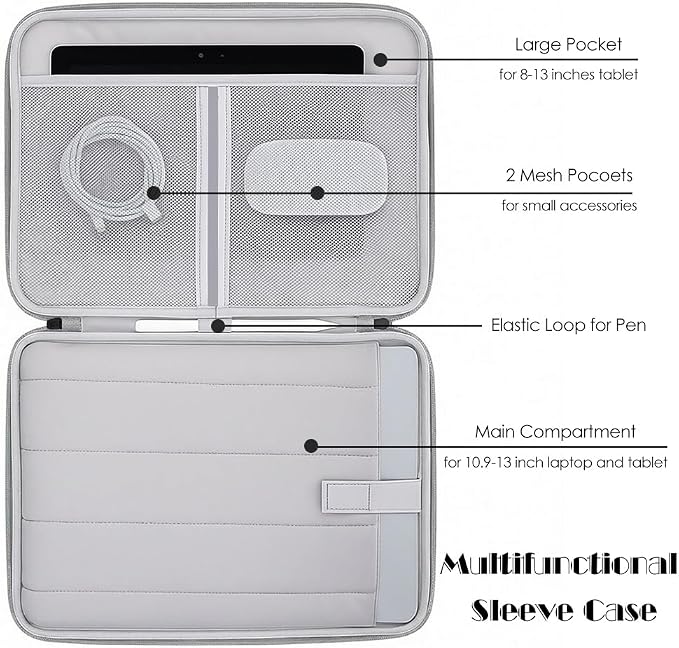 ProElife 13-Inch Laptop Sleeve Case for 2026-2024 MacBook Air 13.6 inch M5/M4 Chip & MacBook Neo 13'' A18 Pro/iPad Pro M5 13-inch Accessory Traveling Water-Resistant Bag Portable Carrying Case (Gray)