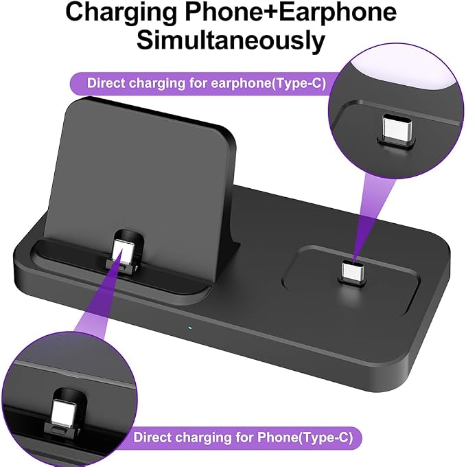 2 in 1 Charging Station for Multiple Devices, Charger Dock for iPhone 17/16/15 Series with Type-C Interface and Samsung Galaxy S25 Ultra/S25/S24+/Note20/A55/A35/Z Fold/Z Flip and Earbuds, Pink