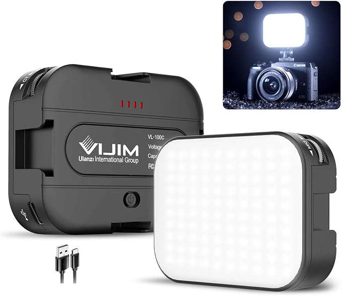 2 Pack VIJIM VL100C Bi-Color LED Video Light on Camera,Mini Rechargeable 2000mAh LED Camera Lights,CRI95+ Dimmable 2500-6500K Ultra Bright Photo and Video Lighting,LED Fill Lamp
