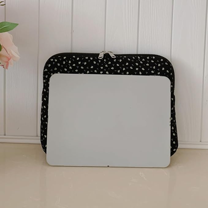 Puffy Laptop Sleeve 13-15.6 Inch Corduroy Quilted Laptop Protective Case Cute Floral Computer Sleeve Protective for MacBook (Black Ditsy Floral, 11 Inch)