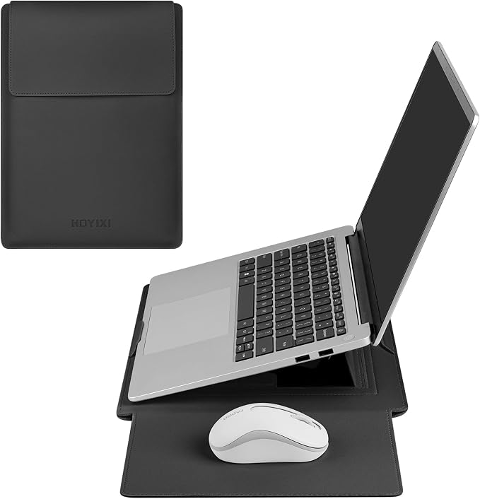 HoYiXi 13.3'' /13.6'' Laptop Sleeve Case PU Leather with Stand Compatible with MacBook Pro 14/MacBook Air 13(M1 M2)/ASUS Vivobook 14/Dell XPS 13/ASUS Matebook,13-14'' Laptop Bag,Black