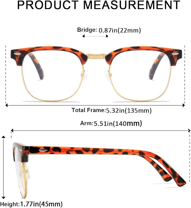 Fashion Vintage Classic Semi-Rimless Half Frame Clear Lens Glasses