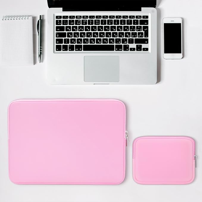 RAINYEAR 15 Inch Laptop Sleeve 15" Protective Soft Case Cover Bag with Accessories Pouch, Compatible with 15.4" MacBook Pro/Air A3448 A3241 A2941 A3114 A1938 A1707 A1990 (Pink)