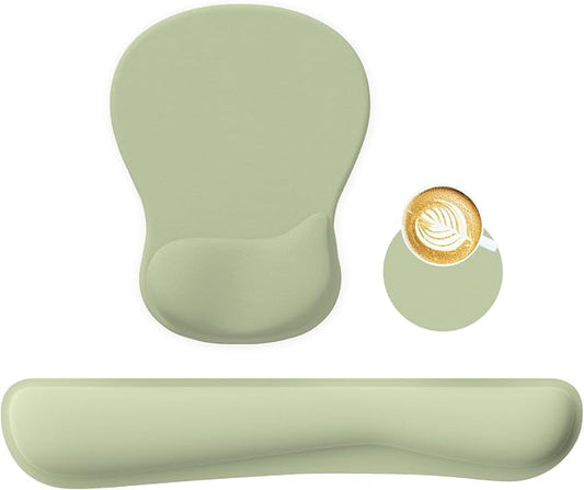RICHEN Wrist Rest Support for Mouse Pad&Keyboard Set with Coaster,Concave Curved Memory Foam, Non-Slip Base Pain Relief Comfortable Easy Typing Pad for Home/Office (Sage Green)