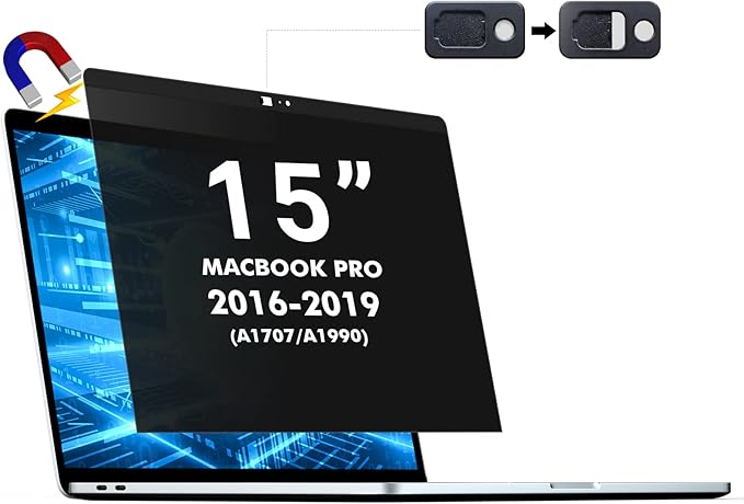 ZOEGAA Magnetic Privacy Screen MacBook Pro 15 Inch, Removable Privacy Screen Filters Anti-Spy, Anti Blue Light and Anti Glare Screen Protector for Macbook Pro 15 inch (2016-2019) Model (A1707, A1990)