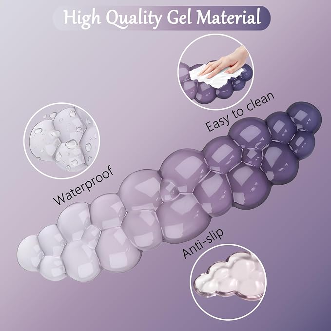 Gel Cloud Wrist Rest for Keyboard and Mouse Gradient Purple Clear Keyboard Wrist Rest Transparent Ergonomic Cute Mouse Wrist Pad Silicone Non-Slip Wrist Pad for Computer Gaming Laptop Home Office