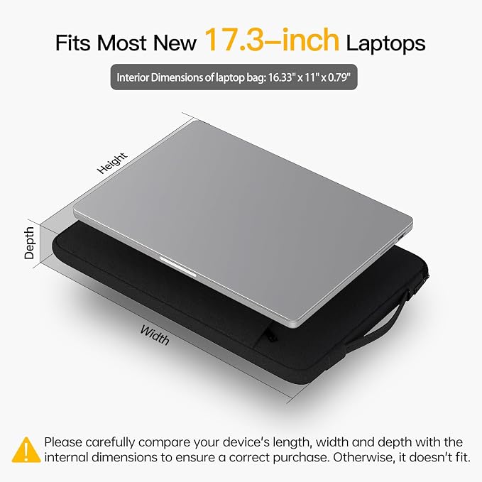 17.3 Inch Laptop Carry Case Sleeve for HP Envy 17 17t/Pavilion 17/Omen 17, Acer Predator 17, Dell Inspiron 17/Dell G3 G7 17.3, Lenovo Ideapad 17, MSI GS75, 17 in Waterproof Computer Bag with Handle