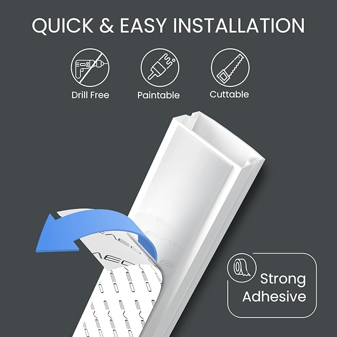 EVEO Cable Hider - One Cord Hider 300” Cord Cover Wall Cable Hider, Cable Concealer, Wire Hiders for TV on Wall. Cable Management, Cord Hider Cable Raceway Wire Covers for Cords (White, Small)