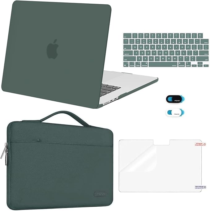 MOSISO Compatible with MacBook Air 15 inch Case M5 2026 M4 2025 M3 M2 2024 2023 A3448 A3241 A3114 A2941,Protective Hard Shell&Carrying Sleeve Bag&Keyboard Cover&Webcam Cover&ScreenFilm, Emerald Green