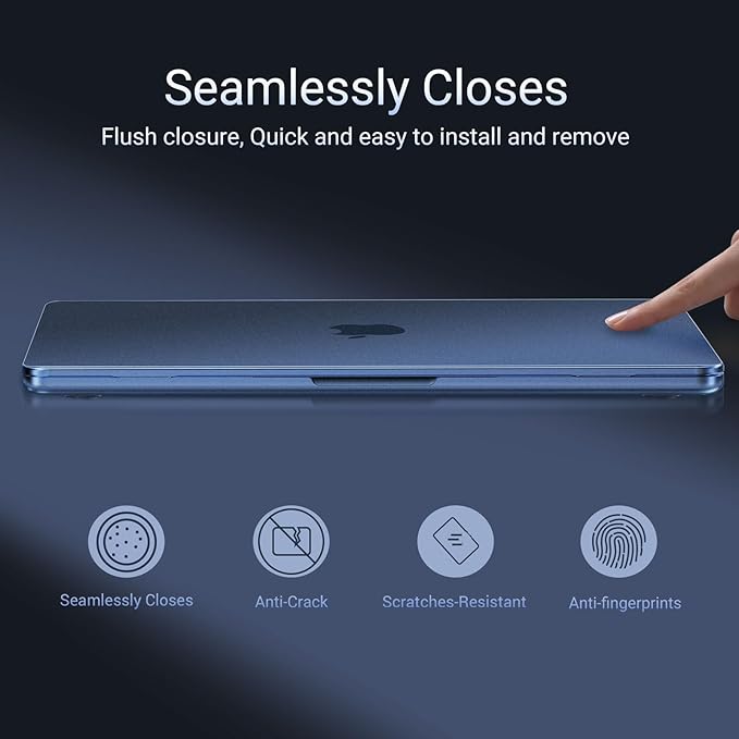 MOSISO for MacBook Air 15 inch Case M5 2026 M4 M3 M2 2025-2023 A3448 A3241 A3114 A2941, 4 in 1 Kit Seamlessly Closes Anti-Fingerprints Matte Hard Shell,Great for Business Travel Study, Midnight Clear