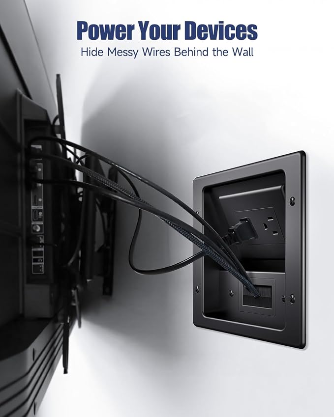 ZEXMTE in Wall Cable Management Kit, Wall Cable Concealer Kit for TV, Recessed Outlet for Low Voltage Cables, Cord Hider Fits All Plugs for Wall Mounted TV & Cable Pass Through, Black