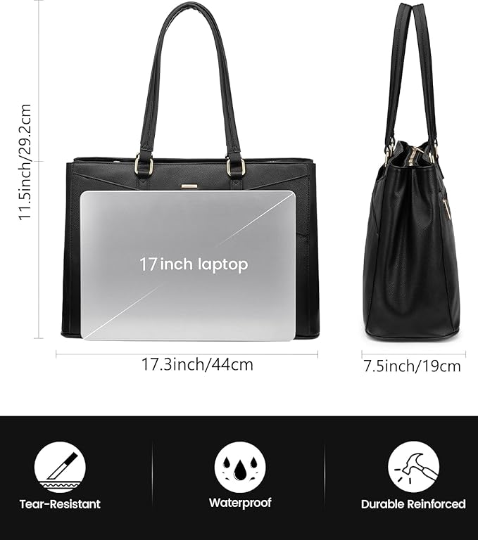 LOVEVOOK Laptop Bag for Women 17.3 Inch Tote Bags Waterproof Leather Briefcase Computer Women Business Office Work Bag,Black