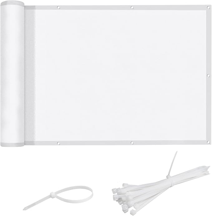 LOVE STORY 3' x11' White Waterproof Balcony Privacy Screen Cover - Opaque Fence Covering Privacy, 100% Polyester Fabric, UV Protection Shield for Apartment Railing,Outdoor Patio, Deck, Porch