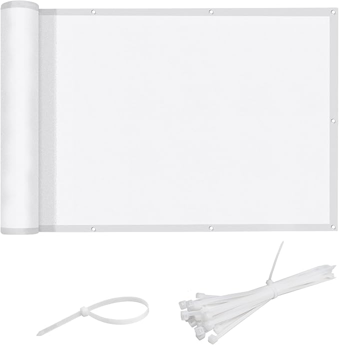 LOVE STORY 3' x12' White Waterproof Balcony Privacy Screen Cover - Opaque Fence Covering Privacy, 100% Polyester Fabric, UV Protection Shield for Apartment Railing,Outdoor Patio, Deck, Porch