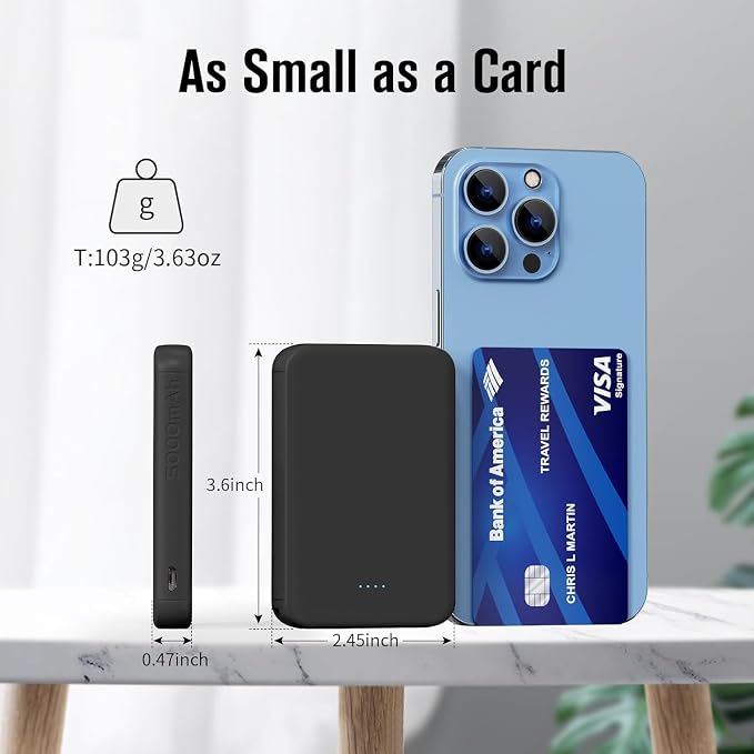 S22 Portable Charger, Mini Colorful Power Bank, PowerNano, 5000mAh External Battery Pack Compatible with iPhone 15/14/13/12/11/X All Series and Android Phone,Blue