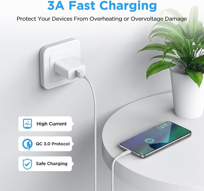 etguuds USB to USB C Cable 3.3ft, 2-Pack USB A to Type C Charger Cord Fast Charging for Samsung Galaxy A17 A16 A15 A26 A36 A56, S25 S24 S23 S22 S21 S20 S10 Note 20, for iPhone 17 16 15, Moto, White