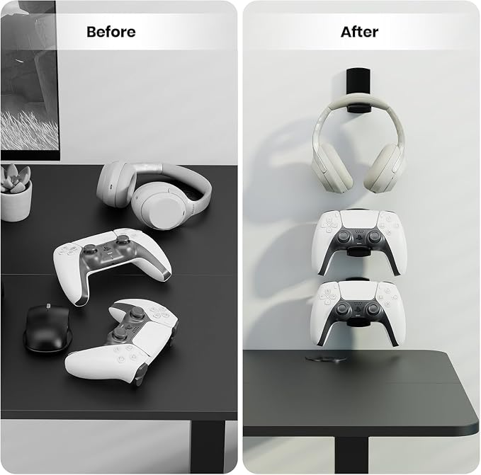 Sticky Headphone Stand Controller Holder - EURPMASK 2 Pack Upgraded Adhesive Headset Hook, Headphone Holder for Desk with Soft Rubber Pads, Gaming Accessory Controller Headset Stand, Midnight Black