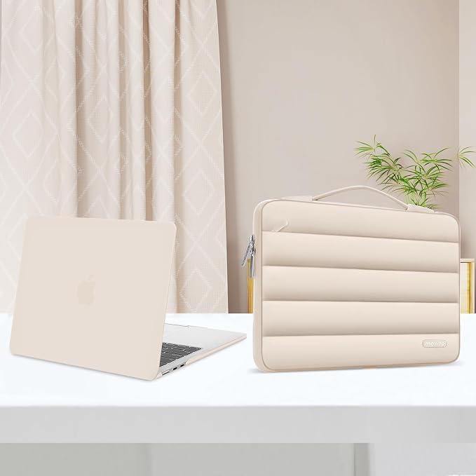 MOSISO Compatible with MacBook Air 13 inch Case M5 2026 M4 2025 M3 M2 2024-2022 A3449 A3240 A3113 A2681, Hard Case&Puffy Bag&Keyboard Cover&Webcam Cover&ScreenFilm for MacBook Air 13.6, Sand