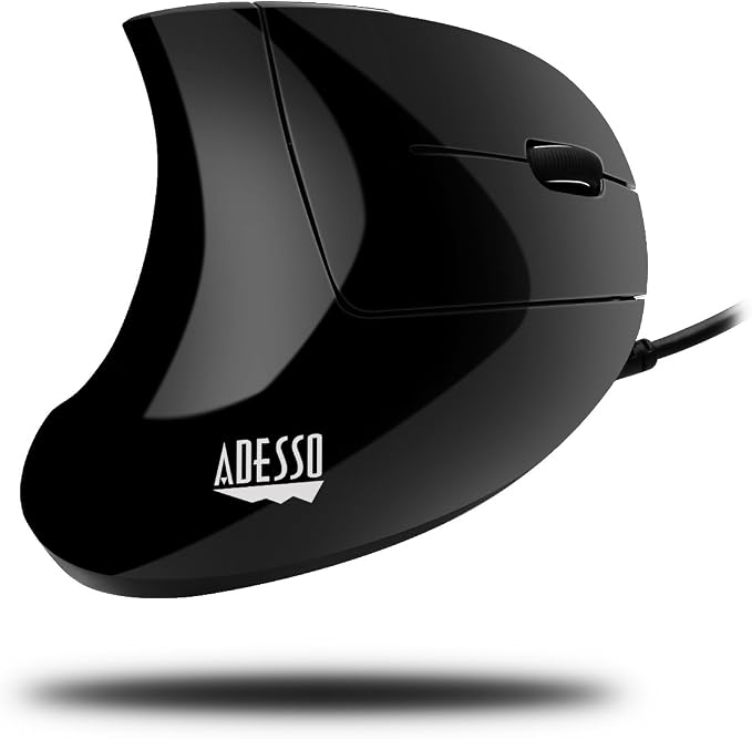 Adesso iMouse E1 - Vertical Ergonomic Illuminated Mouse - Optical - Cable - Glossy Black - USB - 1600 dpi - Scroll Wheel - 6 Button(s) - Right-Handed Only - IMOUSE E1