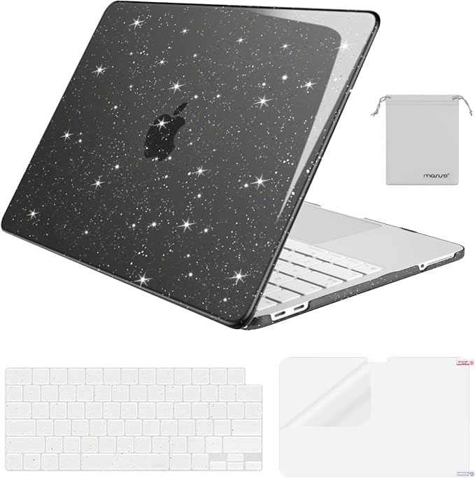 MOSISO Sparkly Glitter Case Compatible with MacBook Neo Case 13 inch 2026 Release Model A3404 with A18 Pro Chip, Crack-Resistant Protective Hard Shell Case&Keyboard Cover&ScreenFilm&Pouch, Black