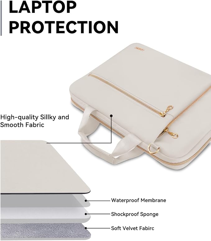 Laptop Case Bag Women Men Computer Sleeve Compatible with MacBook/Dell/HP/Acer/ASUS/LG, Waterproof Shoulder Carrying Briefcase, Beige, 17-17.3 Inch