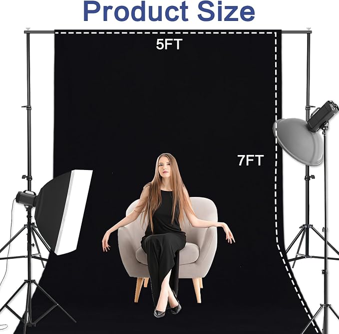 GFCC 5x7FT Black Backdrop Background - for Photography Photo Booth Backdrop for Photoshoot Background Screen Video Recording Parties Curtain
