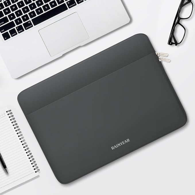RAINYEAR Laptop Sleeve Case 13.3 Inch, Protective Portable Case with Front Pocket, Briefcase Handbag Laptop Bag Compatible with 13.3-14 Inch Laptop PC, 14 Inch MacBook Pro M5 M4 M3 M2 M1, Gray