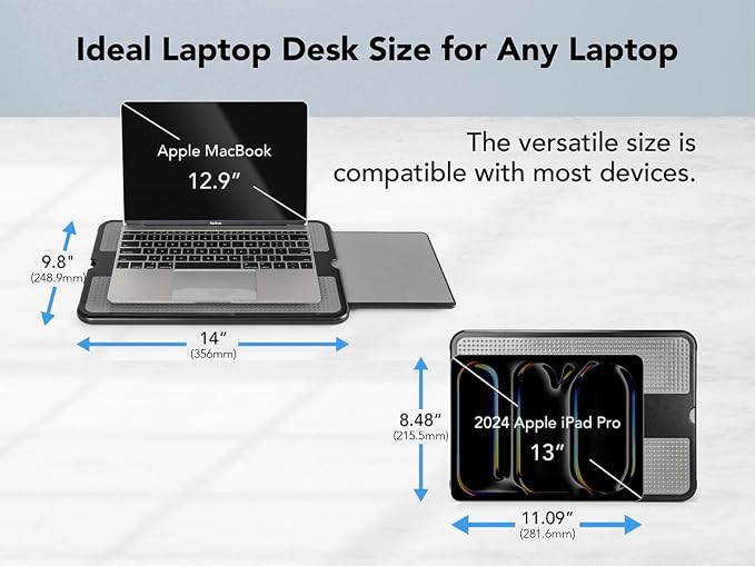 EHO Laptop Lap Pad - Laptop Stand Pad w Retractable Mouse Pad Tray, Anti-Slip Heat Shield Tablet Notebook Computer Stand Table w/Sturdy Stable Cooler Work Surface for Bed Sofa Couch or Travel