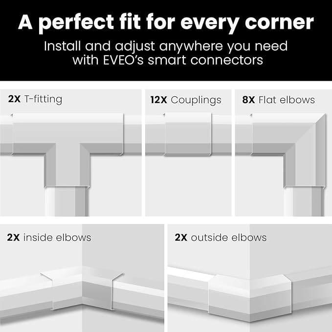 Cord Covers for Wires on Wall - 300in Cable Management Cable Hider - Cord Hiders for TV On Wall - Paintable Cable Concealer - Wire Covers for Cords - 20X (L16 x W0.95 x H0.5) - Medium | White