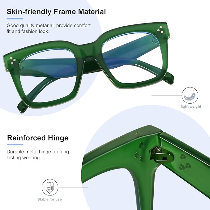 Ovresized Blue Light Blocking Glasses for Women Men Square Computer TV Eyeglasses