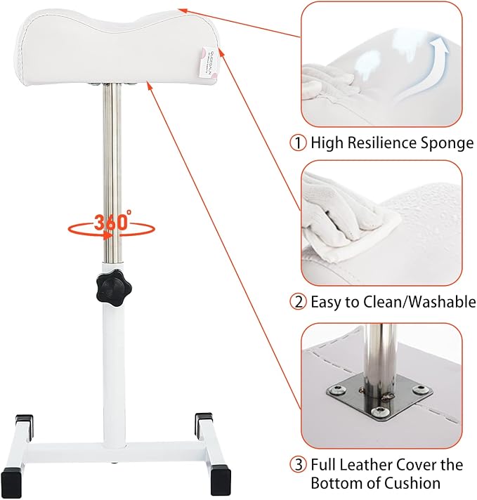Pedicure Stand Footrest Stand Adjustable Height Technician SPA Beauty Stand Stool with Non-Slip SPA Salon Home Equipment White
