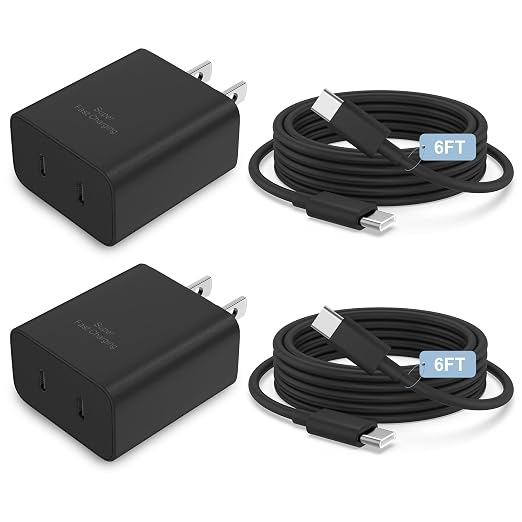 45W 2Pack Super Fast Charger USB C Dual Port Android Phone Charger Type C Fast Charging Block with 6FT Type-C Charger Cord for Samsung Galaxy S26 Ultra/S26/S26+/S25/S24/S23/S22/S21+/iPhone 17/16/15