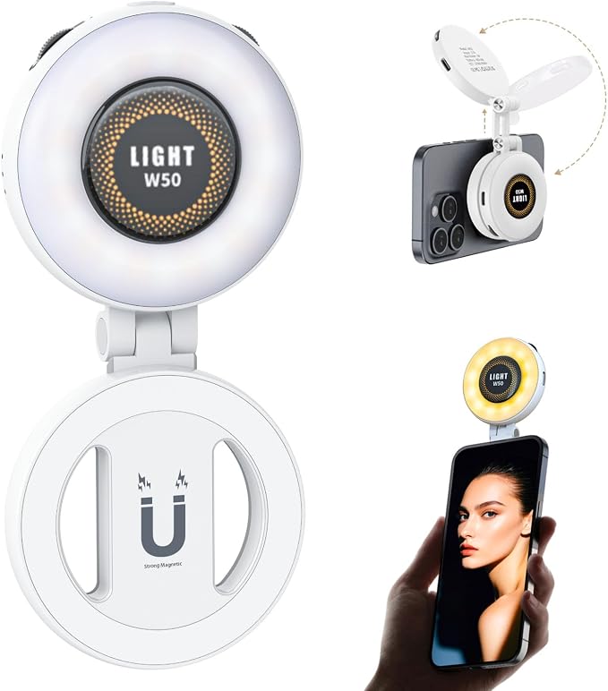 Magnetic Portable Selfie Light for iPhone - Phone Ring Light Rechargeable for Camera Picture Make up Photos Video Conferences LED Selfie Ring Fill Light TikTok/Zoom Calls/Video Conference