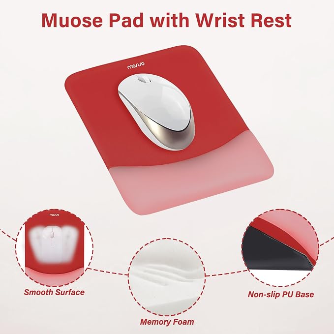 MOSISO Wrist Rest Support for Mouse Pad&Keyboard Set, Rectangular Ergonomic Mousepad Non-Slip Base Home/Office Pain Relief&Easy Typing Pad with Neoprene Cloth&Raised Silicone Lining, Red