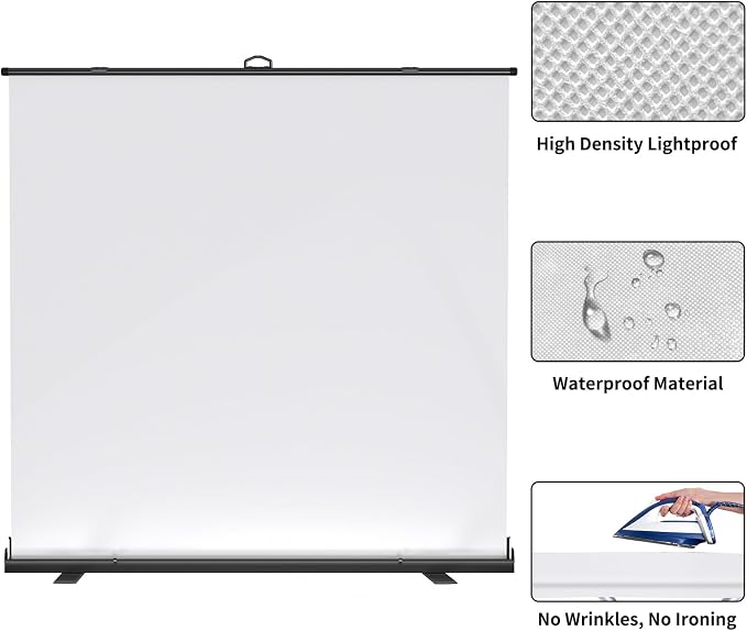 WASJOYE Large Collapsible White Backdrop Screen - 81.5 x 79 in Portable Retractable Photo Background with Stand for Projector Video Conference, Live Broadcasting Photographic Studio, Streaming