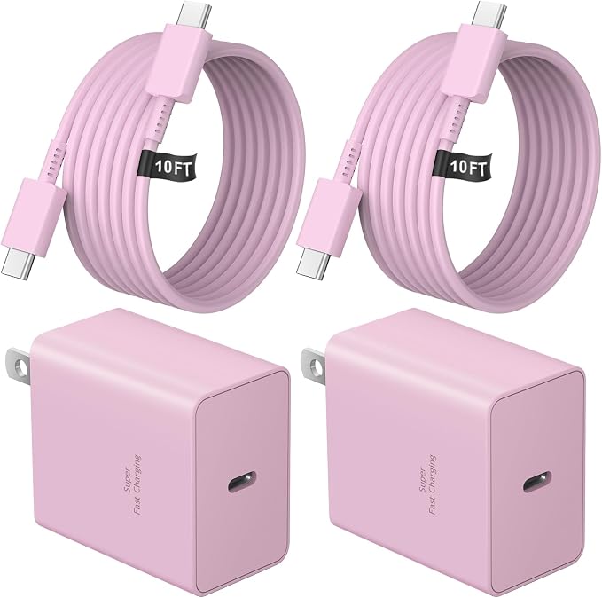 USB C Charger Type C Charger Fast Charging 10FT 45W Samsung Chargers 2-Pack with iPhone Air/17/17 Plus/17 Pro/17 Pro Max/16/16 Plus/16 Pro/16 Pro Max/15/15 Pro Max/iPad Pros/Galaxy S25 S24(Pink)