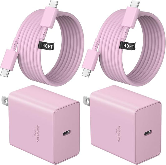 USB C Charger Type C Charger Fast Charging 10FT 45W Samsung Chargers 2-Pack with iPhone Air/17/17 Plus/17 Pro/17 Pro Max/16/16 Plus/16 Pro/16 Pro Max/15/15 Pro Max/iPad Pros/Galaxy S25 S24(Pink)