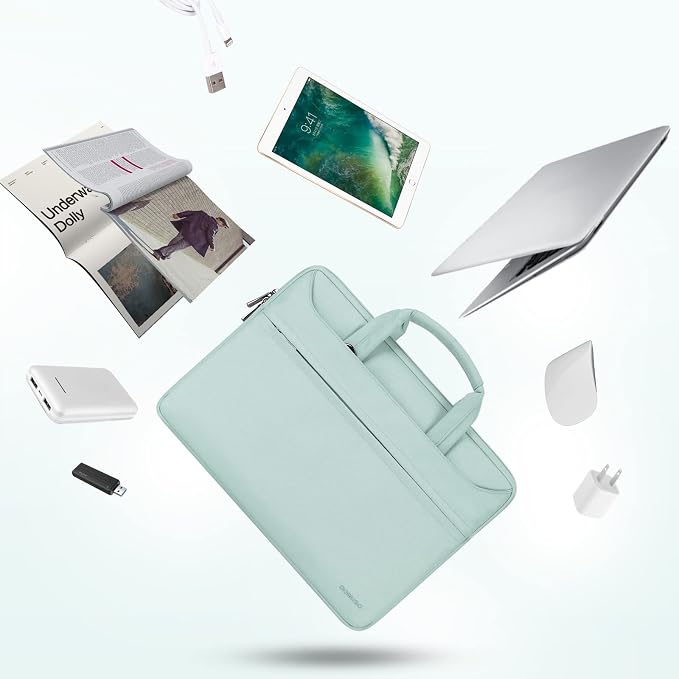 DOMISO 14 inch Laptop Messenger Shoulder Bag Tote Bag for Women for Men,Business Travel Work Computer Bag Chromebook Case Briefcase,Compatible with 15 inch MacBook Air/Pro,14 inch HP Dell, Mint Green